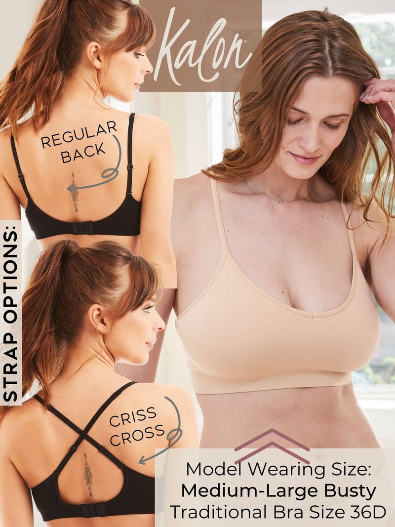 Kalon Womenâ€™s 4 Pack Demi Padded Bralette Wireless Comfortable Bra (M/L Busty, Basics) - Image 3